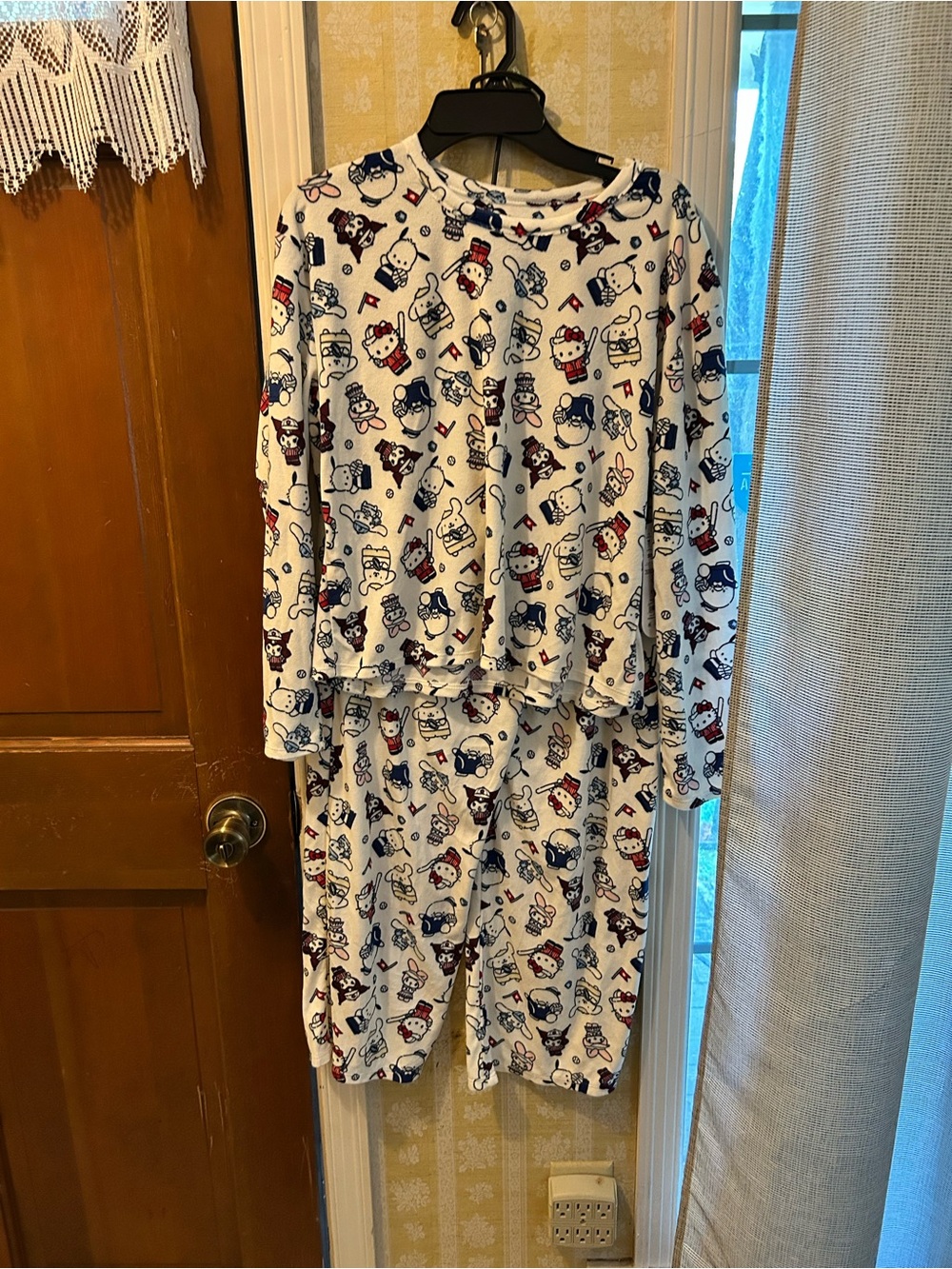 Hello Kitty Cream and Navy Character Print Kids Pajama Set